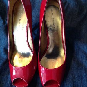 Red Patent Leather Heels with Peekaboo Toes by Marc Fisher. Size 8.5